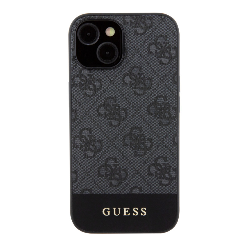 Гръб Guess  за iPhone 15 , PU, 4G Stripe, MagSafe, Черен