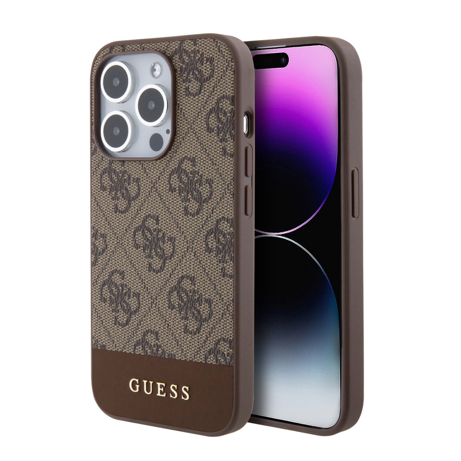 Гръб Guess PU 4G Stripe MagSafe Case за iPhone 15 Pro  - Кафяв