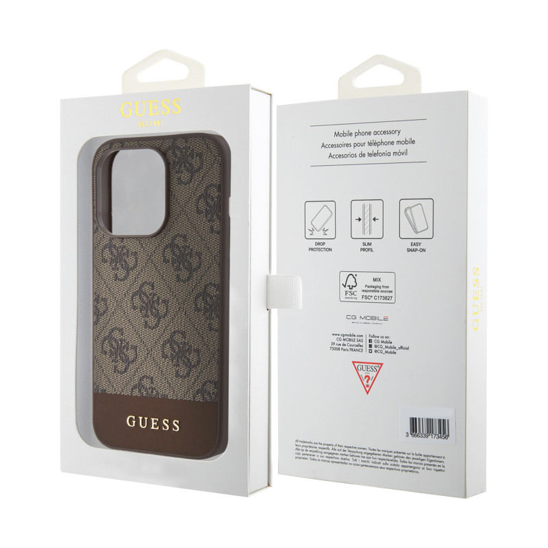 Гръб Guess  за iPhone 15 Pro ,PU, 4G Stripe, MagSafe, Кафяв