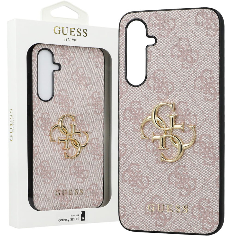 Гръб Guess за Samsung Galaxy S23 FE, PU, 4G Metal Logo Case, Розов