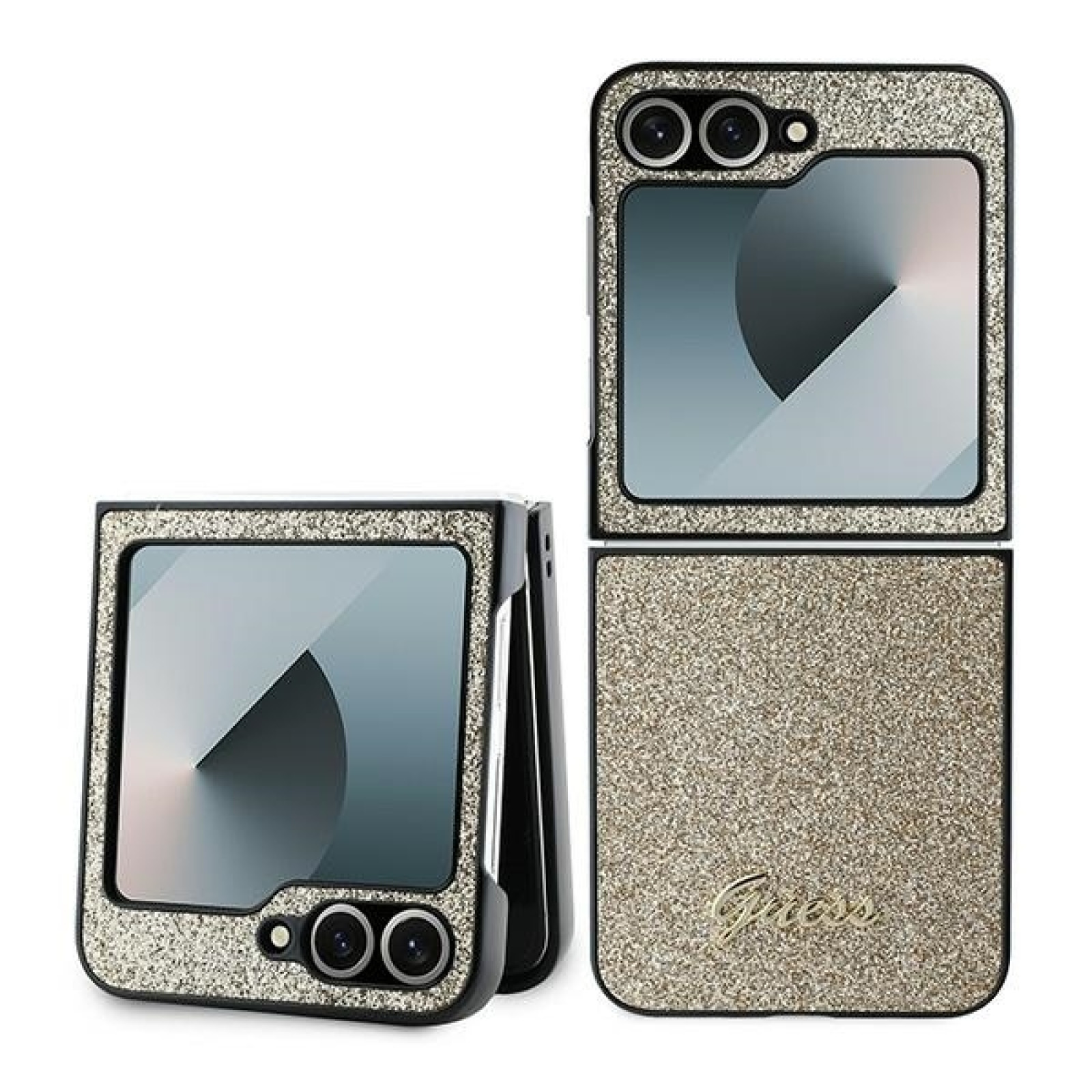 Гръб Guess PC/TPU Glitter Flakes Metal Logo Case за Samsung Galaxy Z Flip 6 - Златист