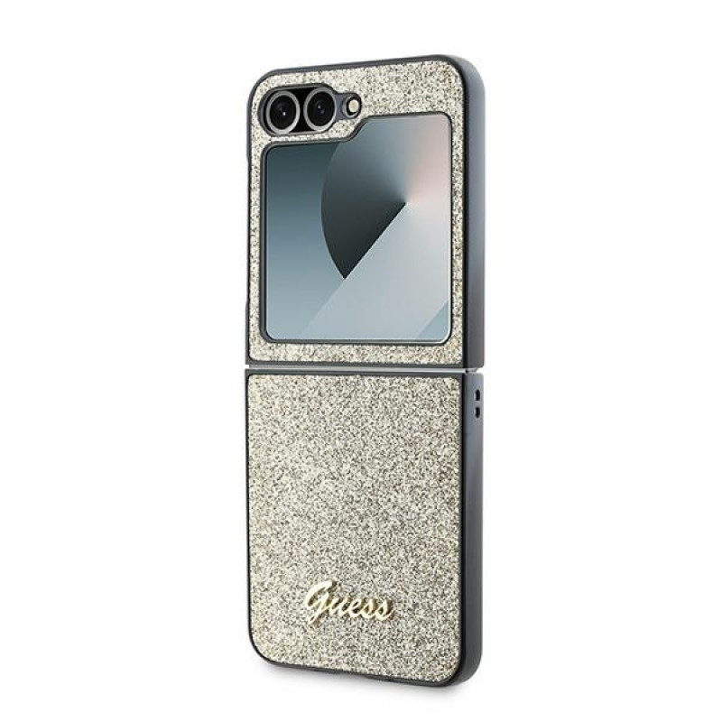 Гръб Guess PC/TPU Glitter Flakes Metal Logo Case за Samsung Galaxy Z Flip 6 - Златист