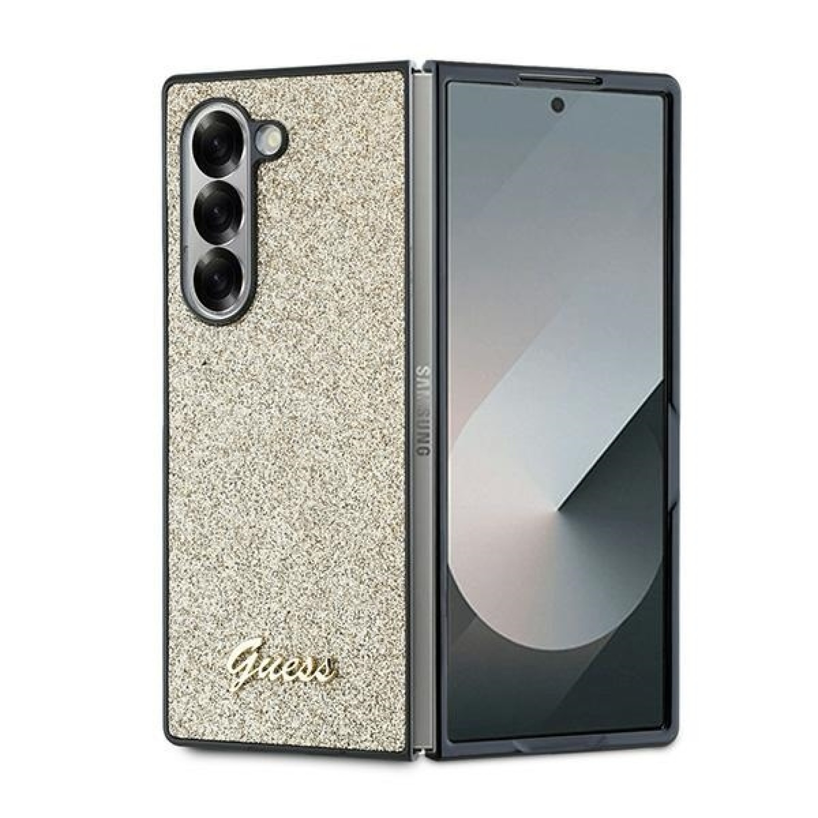 Гръб Guess PC/TPU Glitter Flakes Metal Logo Case за Samsung Galaxy Z Fold 6 - Златист