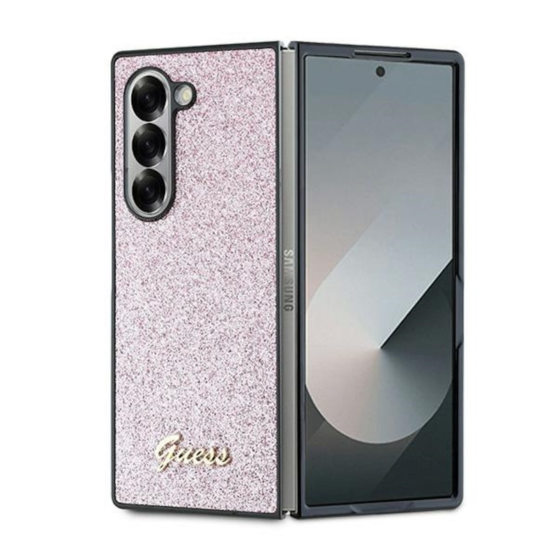 Гръб Guess PC/TPU Glitter Flakes Metal Logo Case за Samsung Galaxy Z Fold 6 - Розов