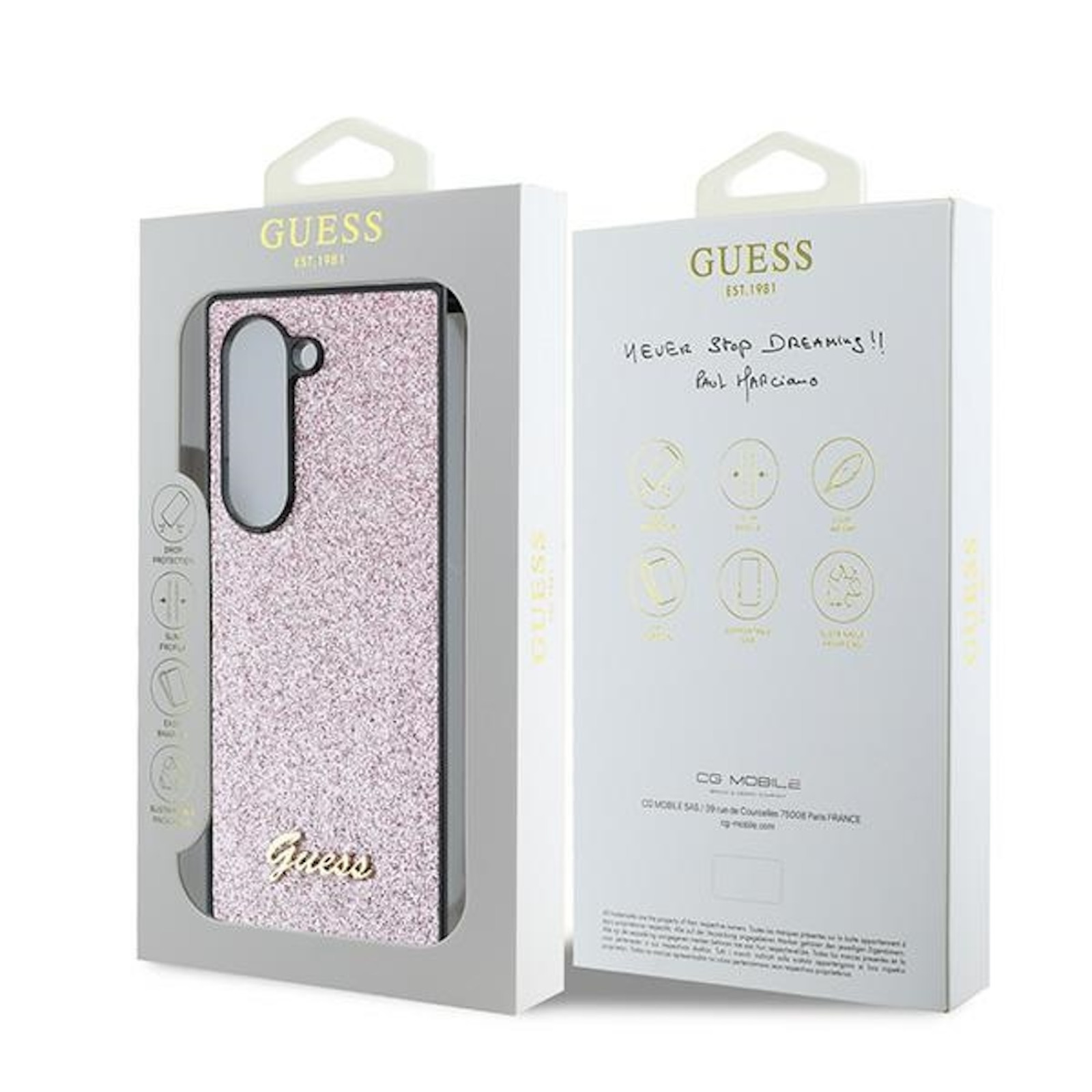 Гръб Guess PC/TPU Glitter Flakes Metal Logo Case за Samsung Galaxy Z Fold 6 - Розов