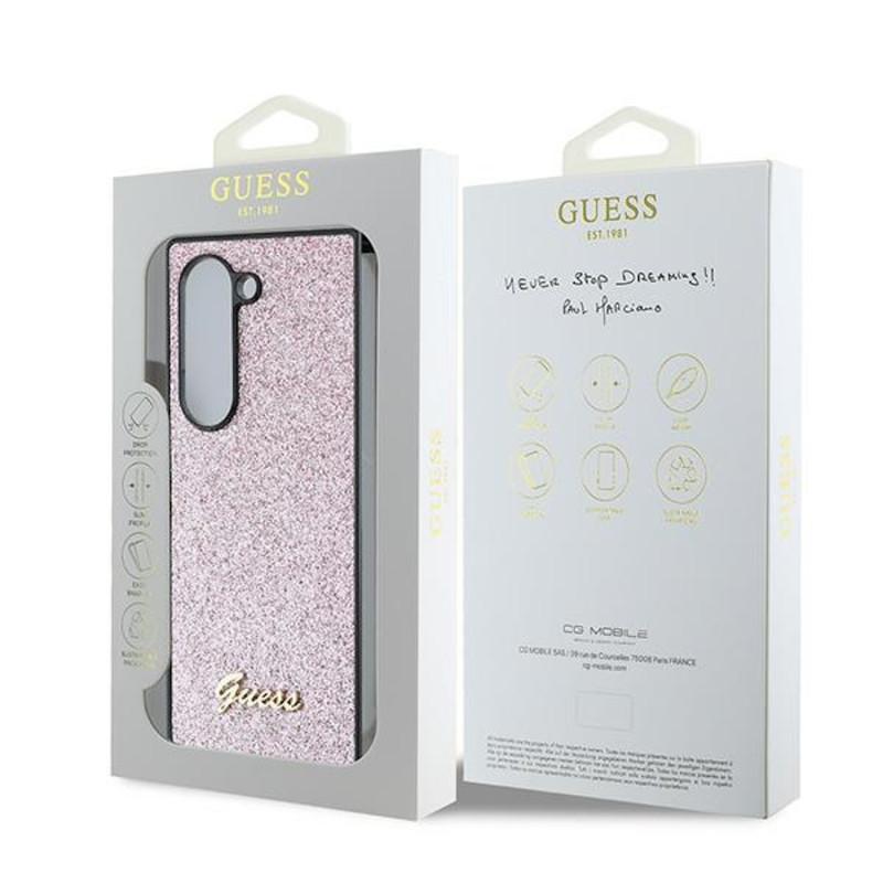 Гръб Guess PC/TPU Glitter Flakes Metal Logo Case за Samsung Galaxy Z Fold 6 - Розов