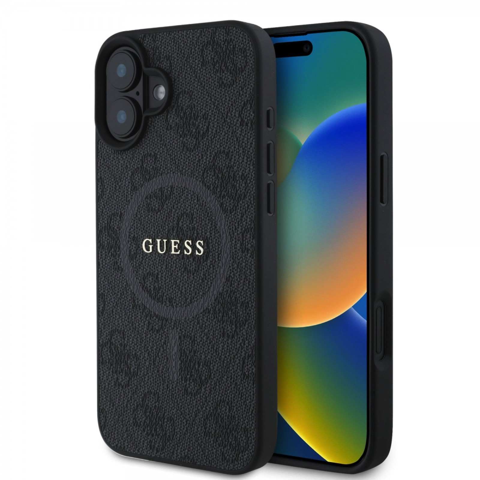 Гръб Guess PU Leather 4G Colored Ring MagSafe Case за iPhone 16 - Черен