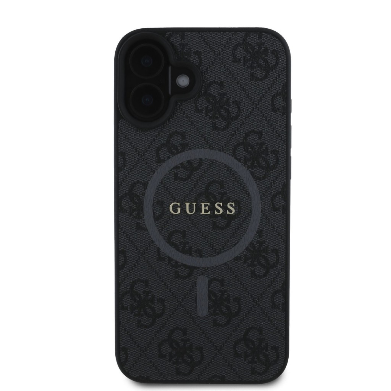 Гръб Guess PU Leather 4G Colored Ring MagSafe Case за iPhone 16 Plus - Черен