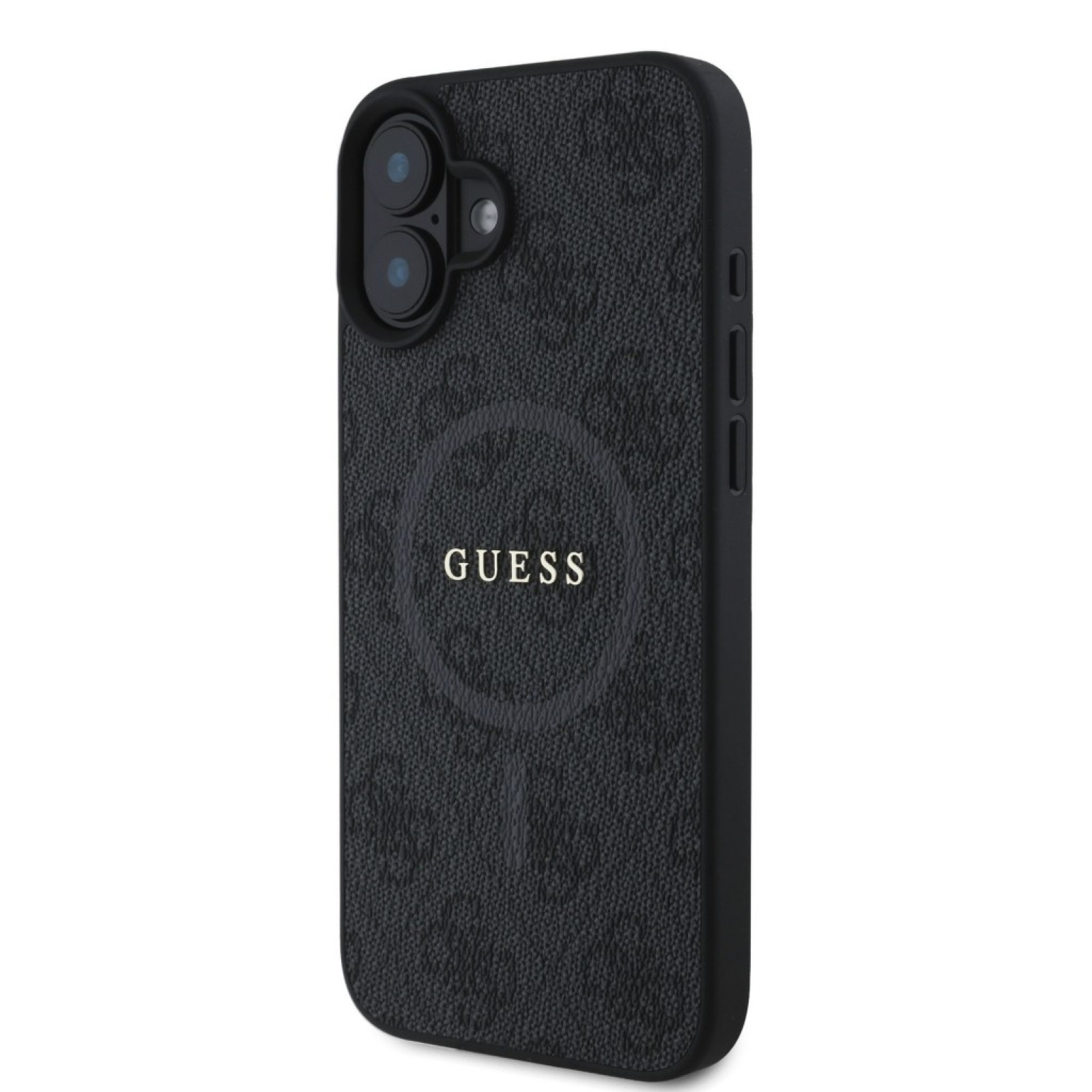 Гръб Guess PU Leather 4G Colored Ring MagSafe Case за iPhone 16 Plus - Черен