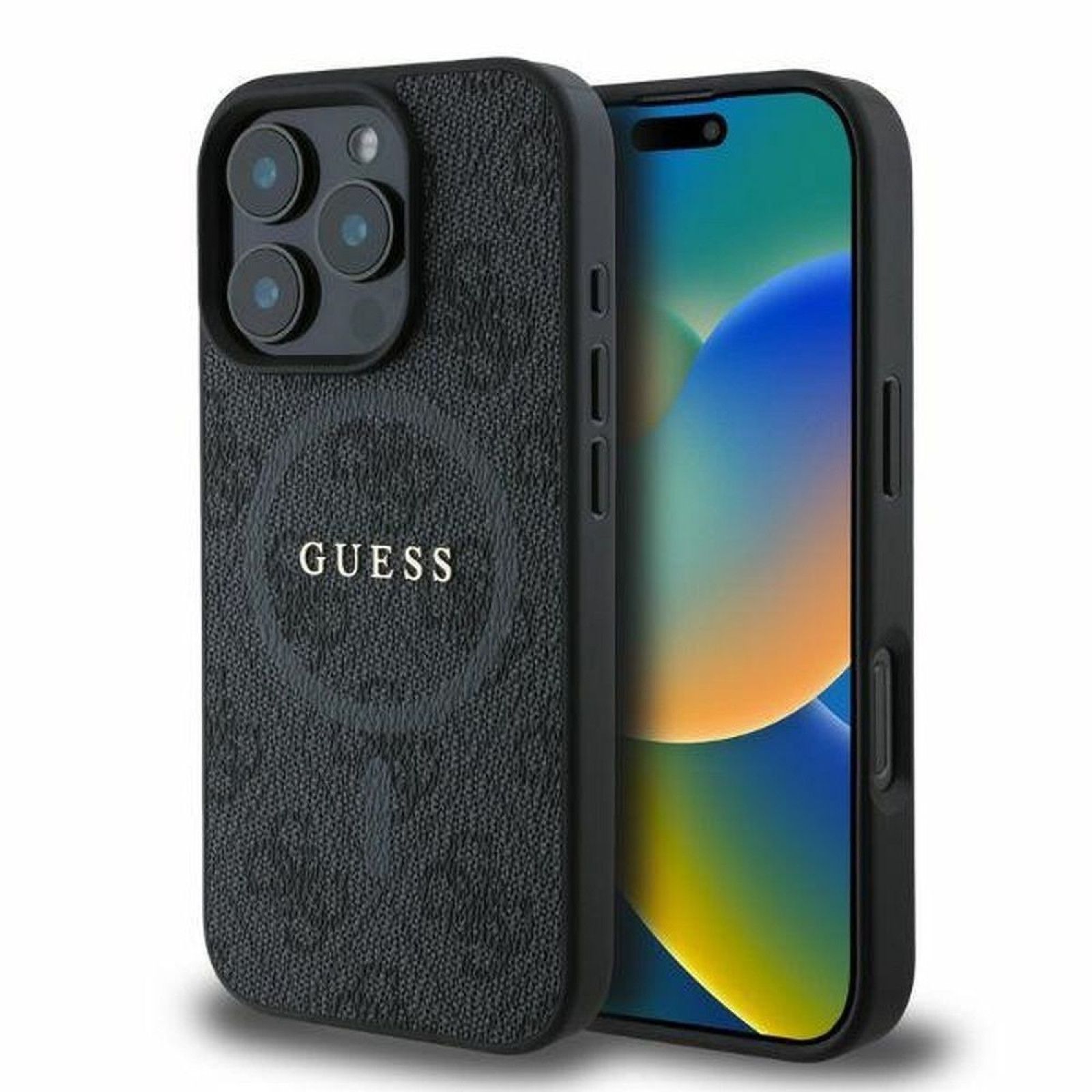 Гръб Guess PU Leather 4G Colored Ring MagSafe Case за iPhone 16 Pro Max - Черен