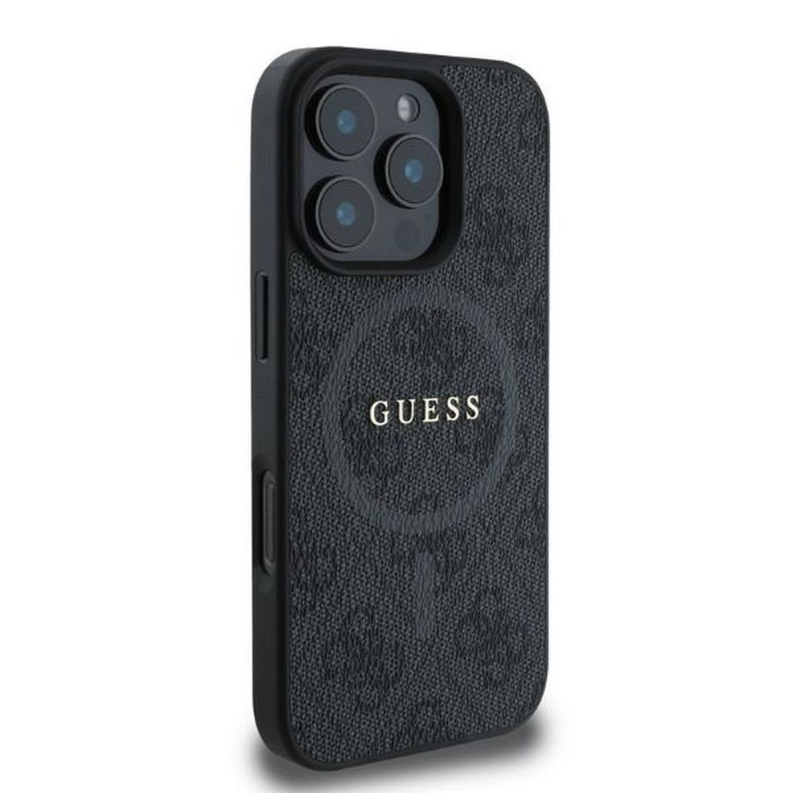 Гръб Guess PU Leather 4G Colored Ring MagSafe Case за iPhone 16 Pro - Черен