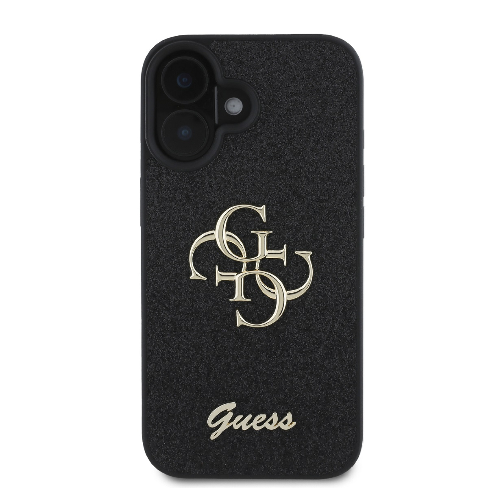 Гръб Guess PU Fixed Glitter 4G Metal Logo Case за iPhone 16 - Черен