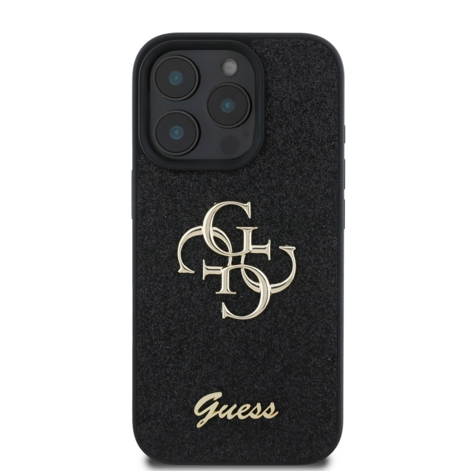 Гръб Guess PU Fixed Glitter 4G Metal Logo Case за iPhone 16 Pro Max - Черен