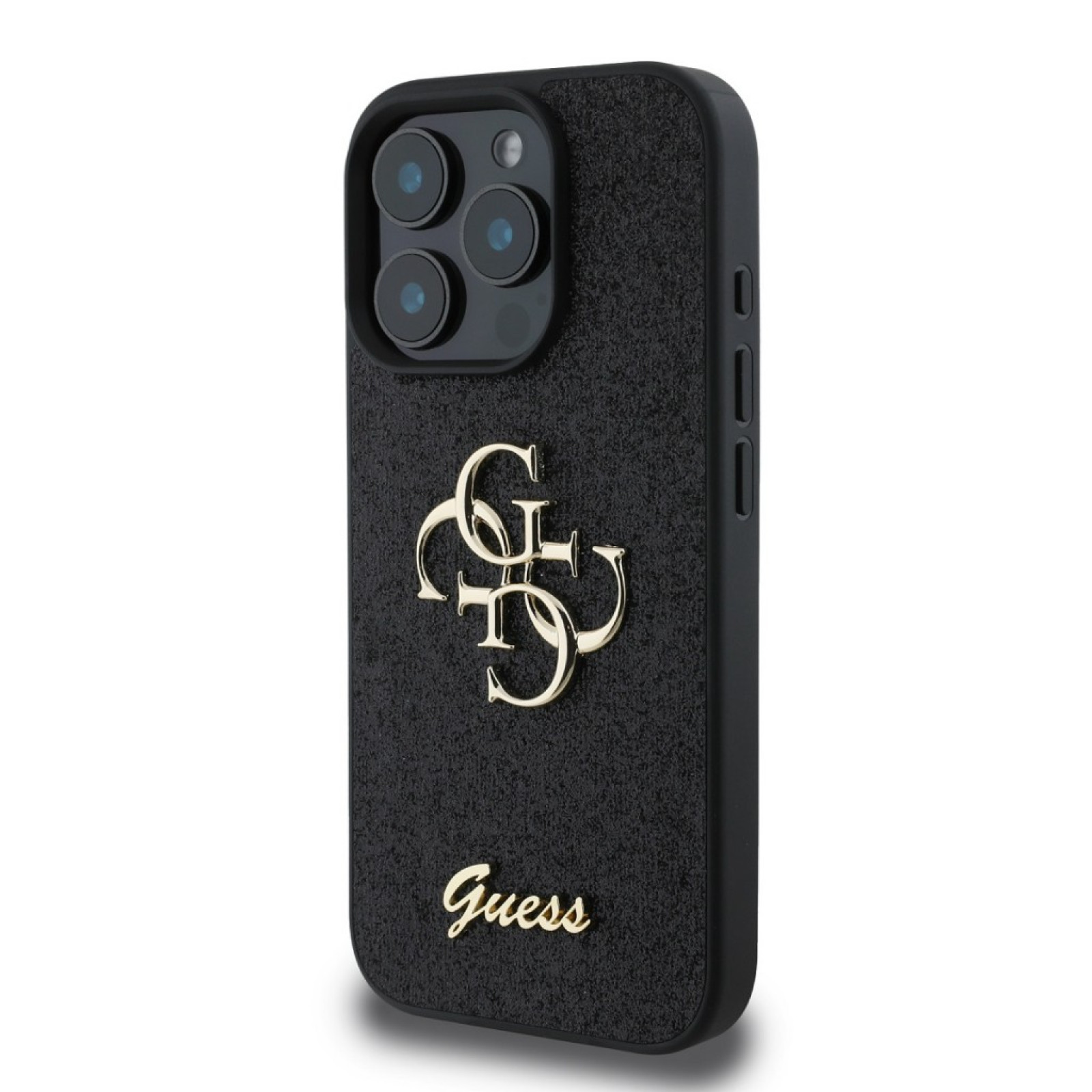 Гръб Guess PU Fixed Glitter 4G Metal Logo Case за iPhone 16 Pro Max - Черен