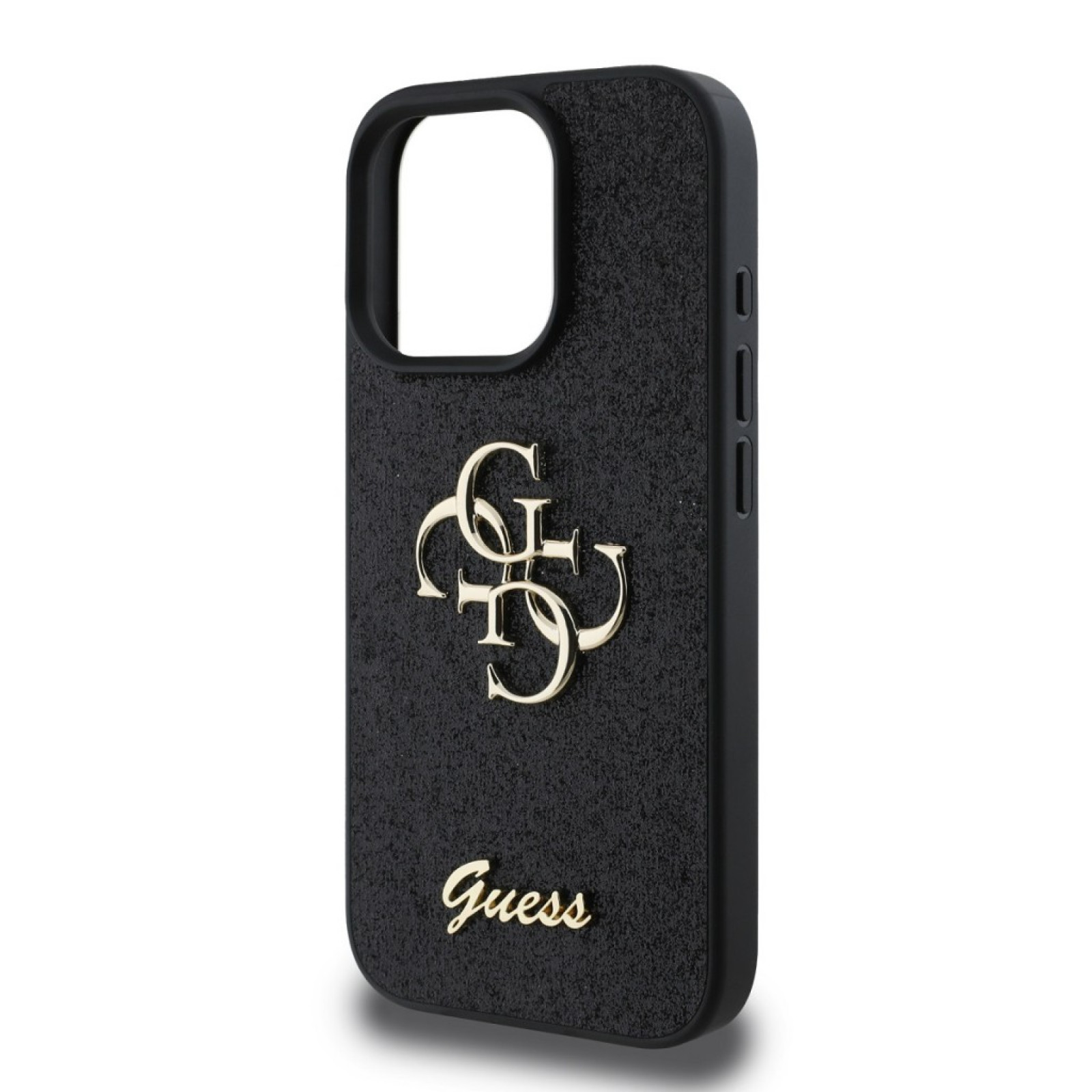 Гръб Guess PU Fixed Glitter 4G Metal Logo Case за iPhone 16 Pro - Черен