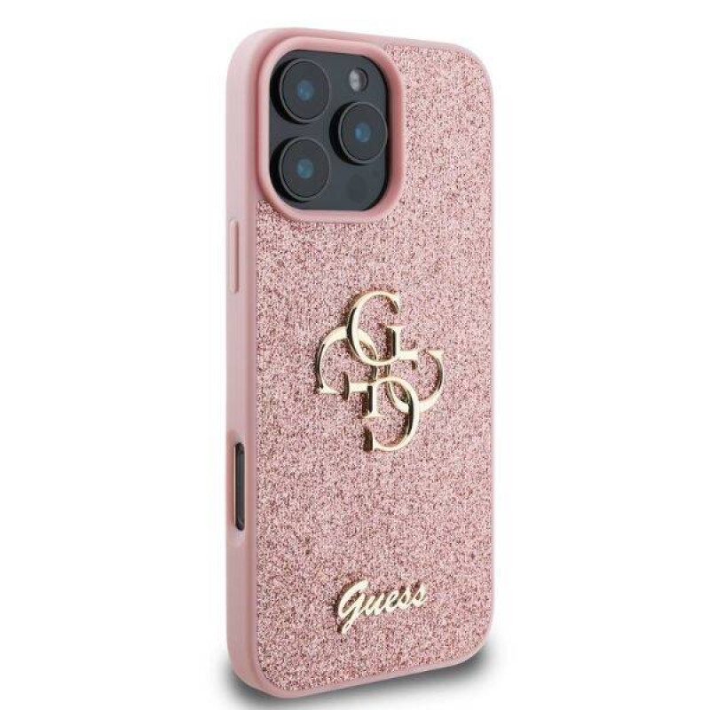 Гръб Guess PU Fixed Glitter 4G Metal Logo Case за iPhone 16 Pro Max - Розов