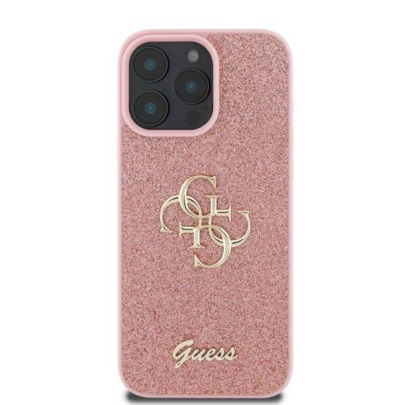 Гръб Guess PU Fixed Glitter 4G Metal Logo Case за iPhone 16 Pro Max - Розов