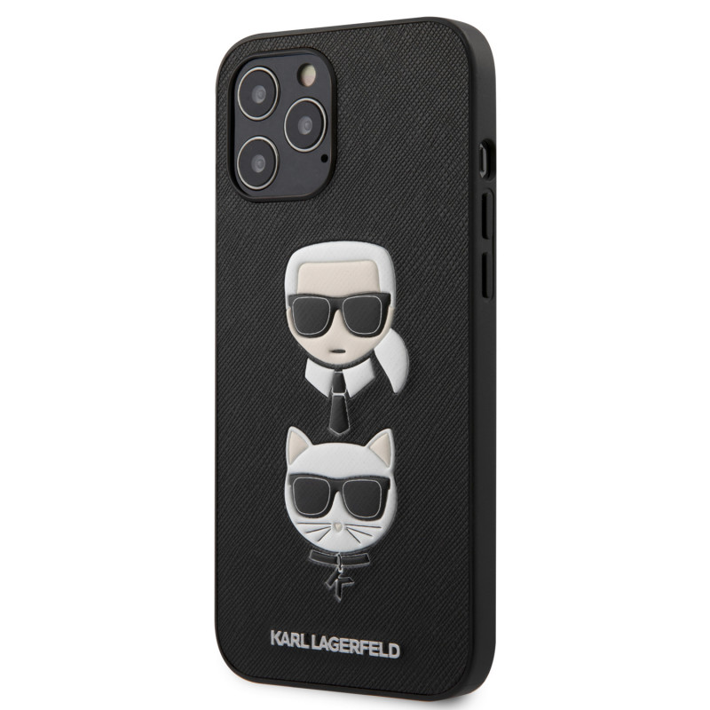Гръб Karl Lagerfeld Saffiano Karl and Choupette Heads Case за iPhone 12 Pro Max 6.7 - Черен