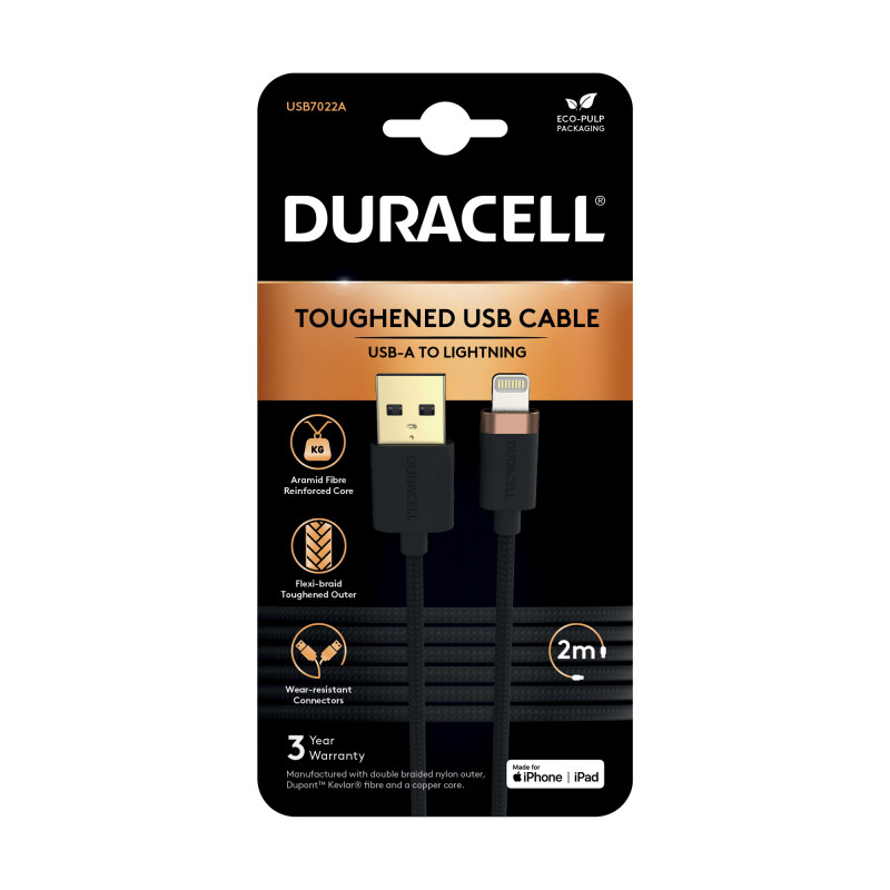 Кабел Duracell USB7022A Lightning C89 USB-A, 2.0m ...