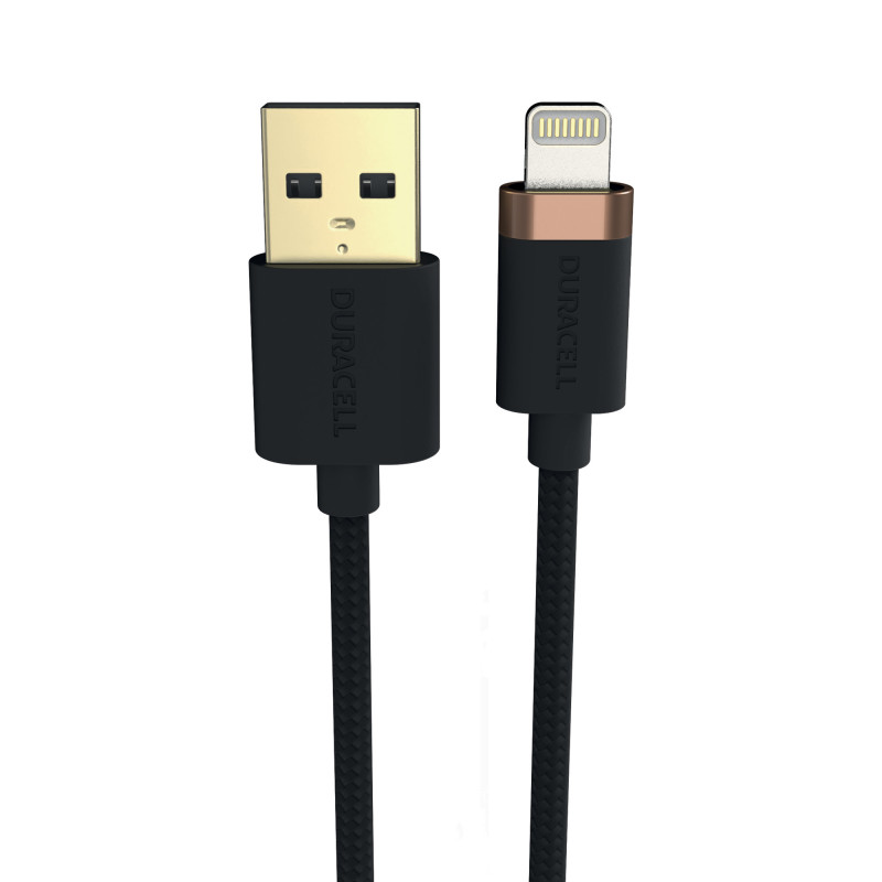 Кабел Duracell USB7022A Lightning C89 USB-A, 2.0m - Черен