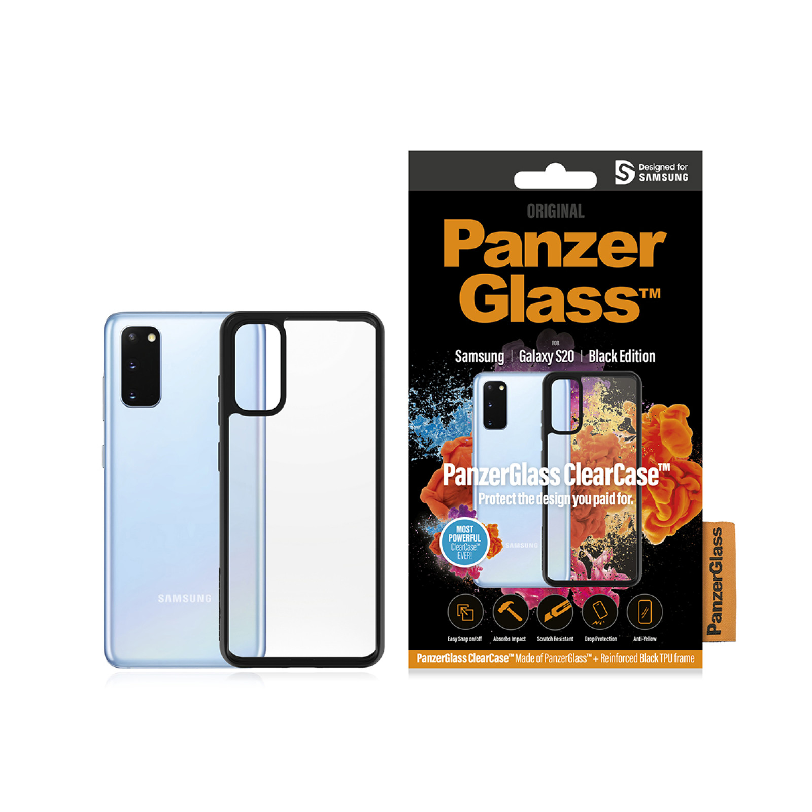 Гръб PanzerGlass ClearCase за Samsung Galaxy S20 - Черна рамка