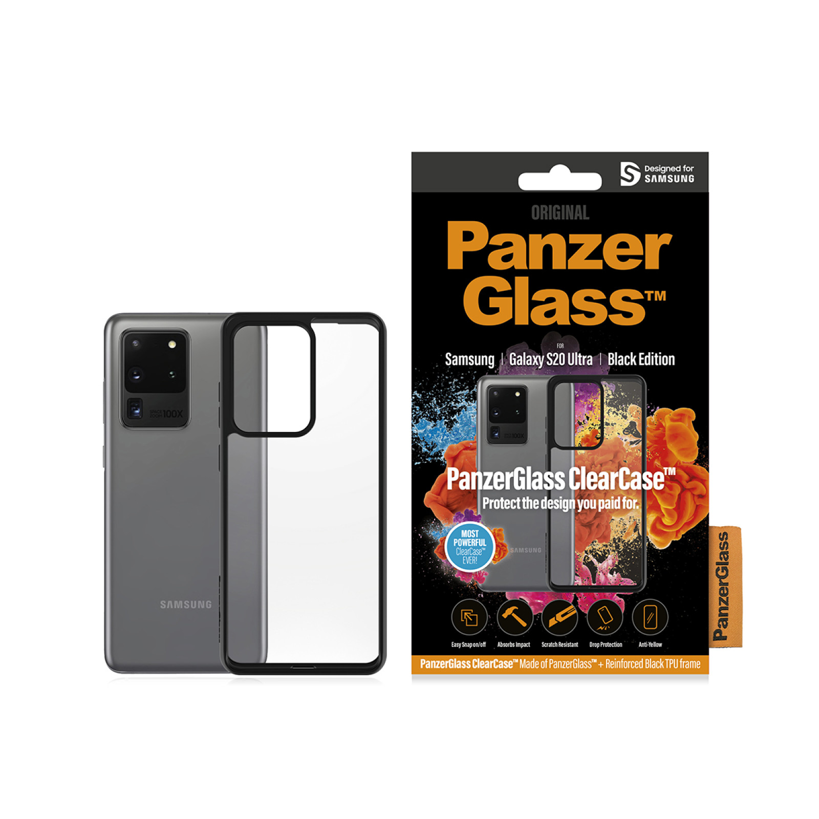 Гръб PanzerGlass за Samsung Galaxy S20 Ultra - Черна рамка, 117091