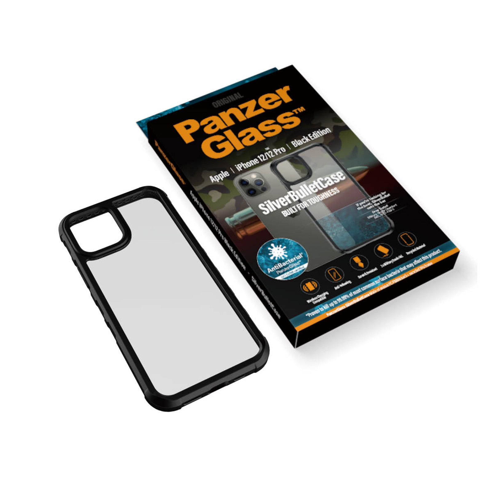 Гръб PanzerGlass SilverBullet  за Iphone 12/12 Pro Antibacterial - Черен