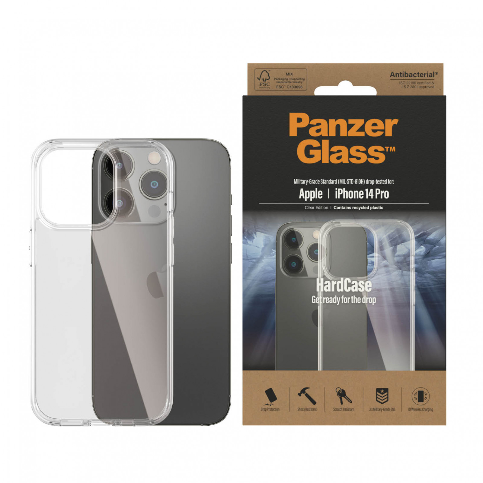 Гръб HardCase PanzerGlass за Apple Iphone 14 Pro , Antibacterial,Прозрачен