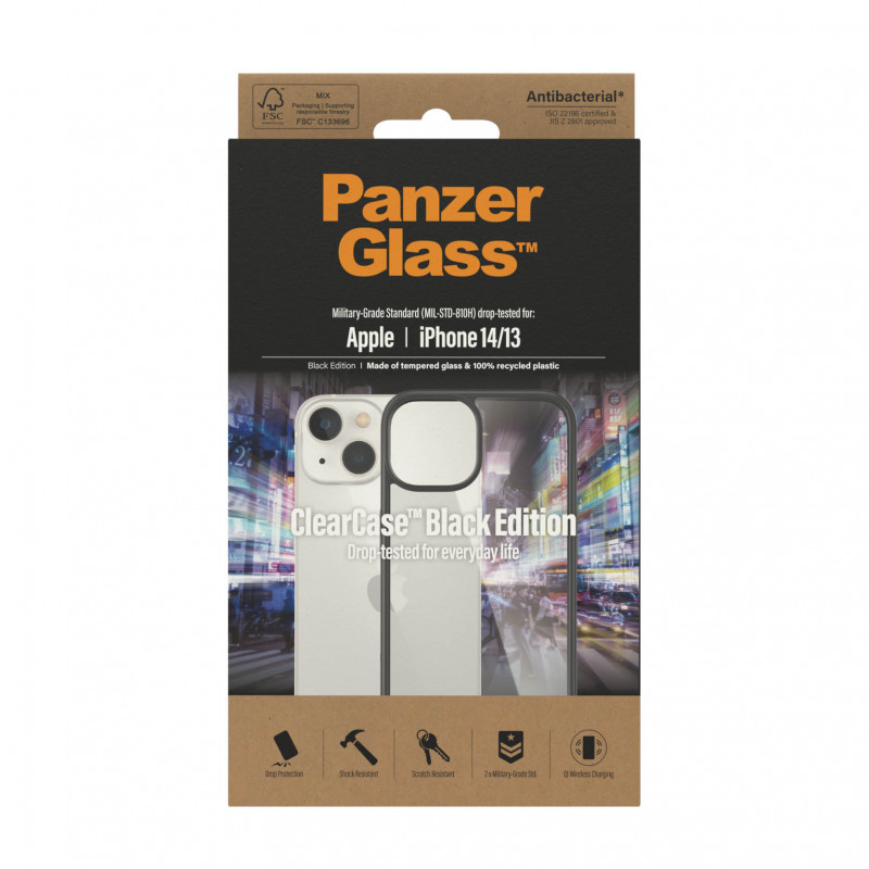 Гръб ClearCase PanzerGlass за Apple Iphone 14 , Antibacterial - Черна рамка