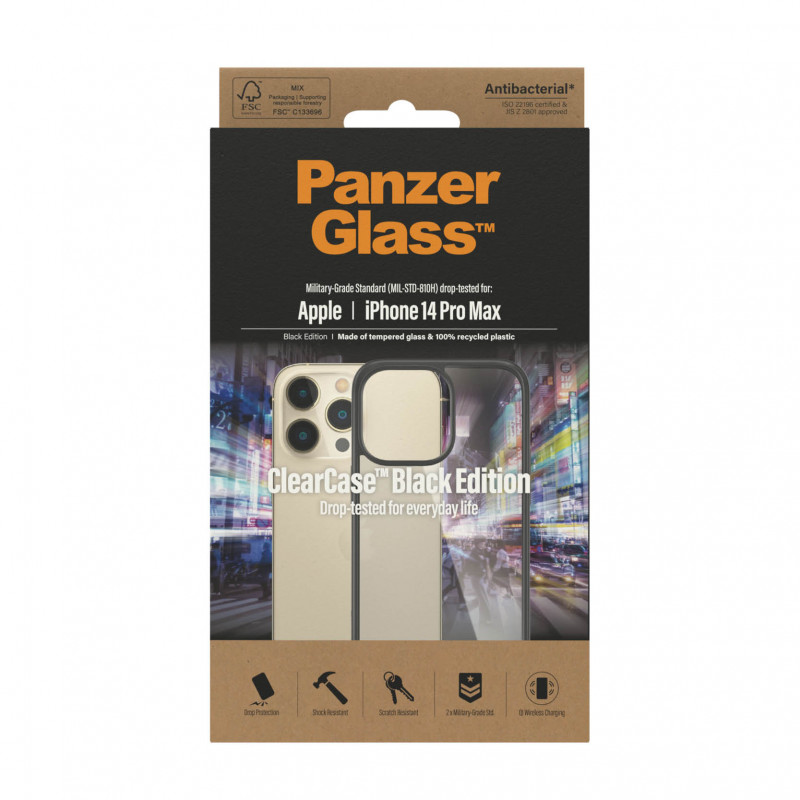 Гръб ClearCase PanzerGlass за Apple Iphone 14 Pro Max , Antibacterial - Черна рамка