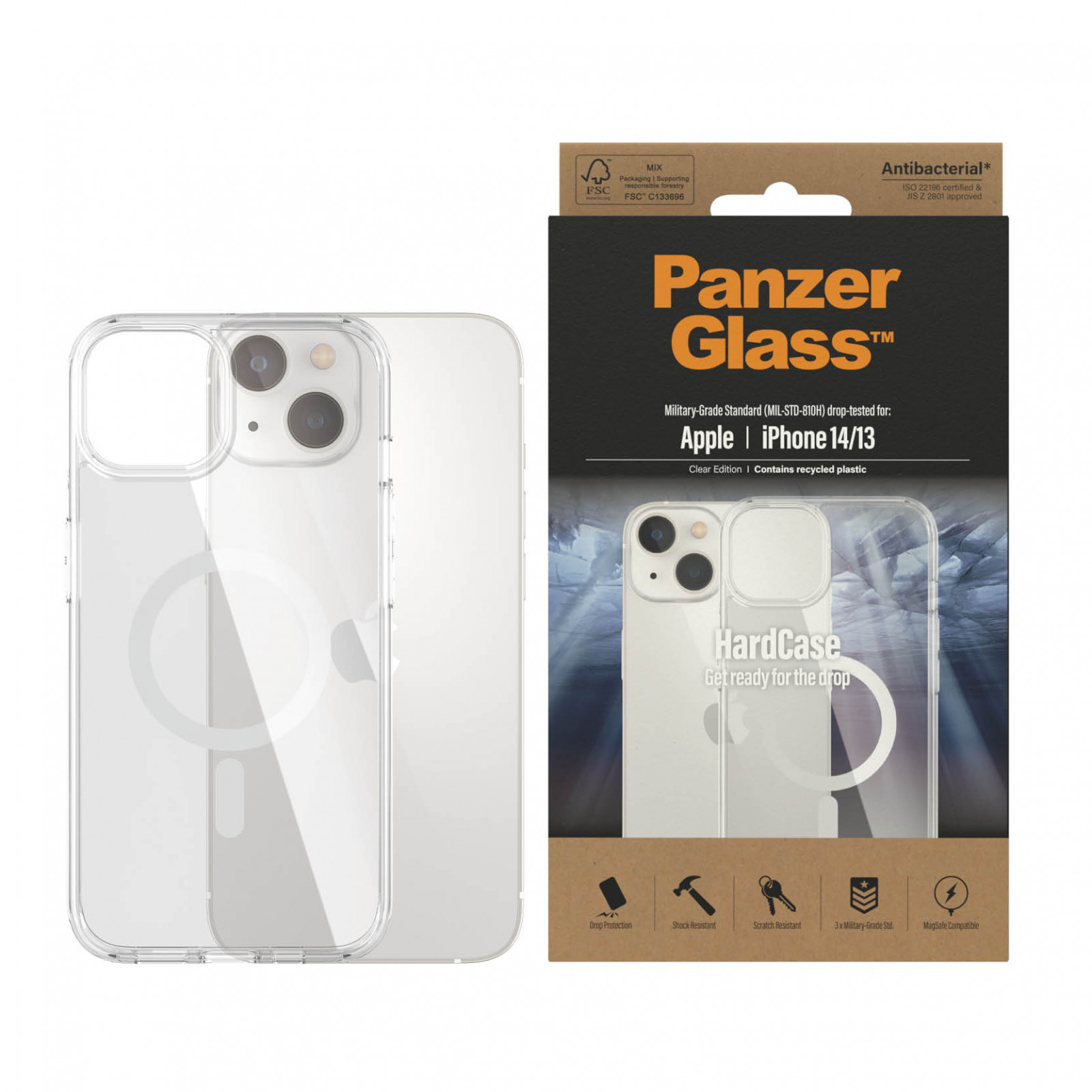 Гръб HardCase PanzerGlass, MagSafe за Apple Iphone 14/13 , Antibacterial - Прозрачен