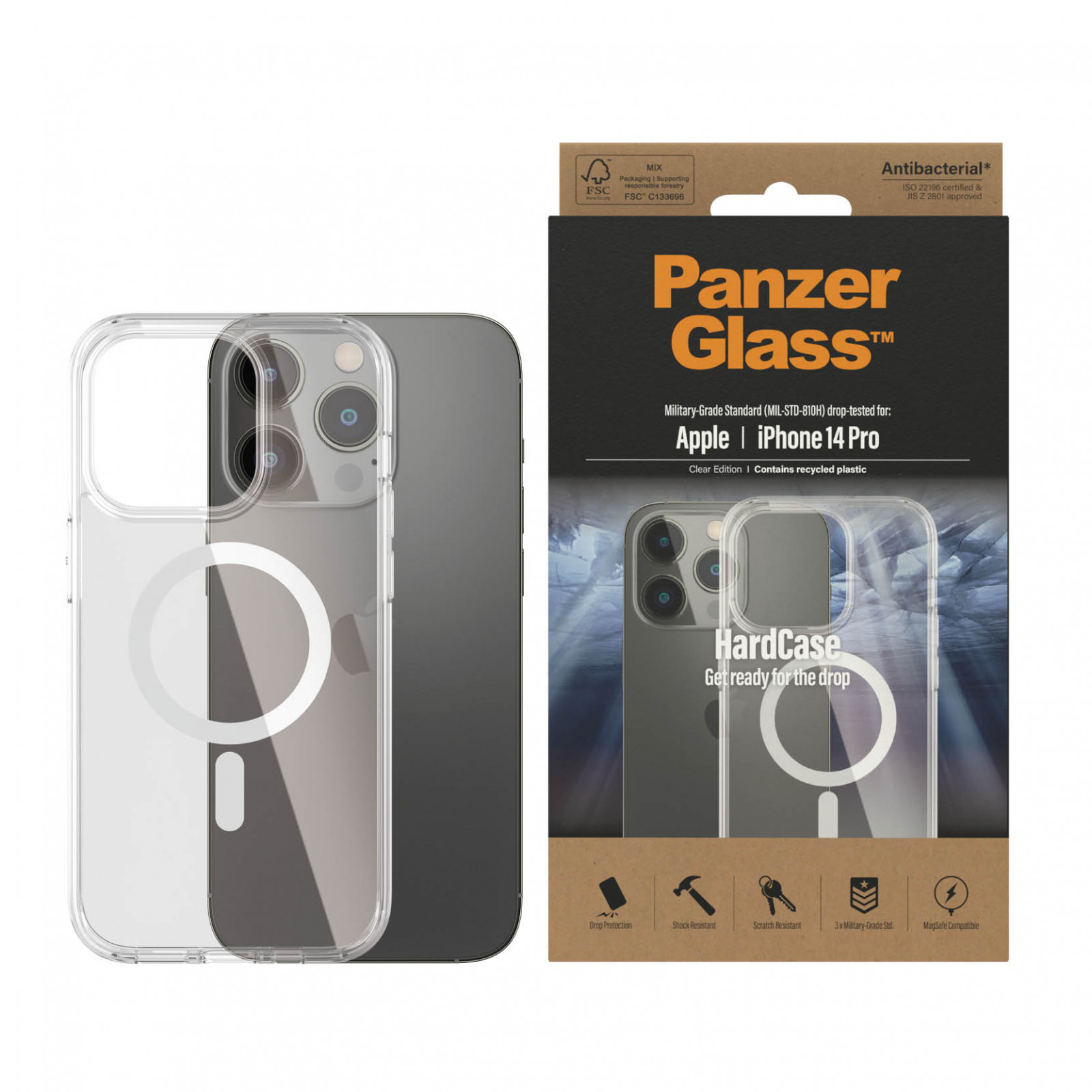 Гръб HardCase PanzerGlass, MagSafe за Apple Iphone 14 Pro , Antibacterial - Прозрачен