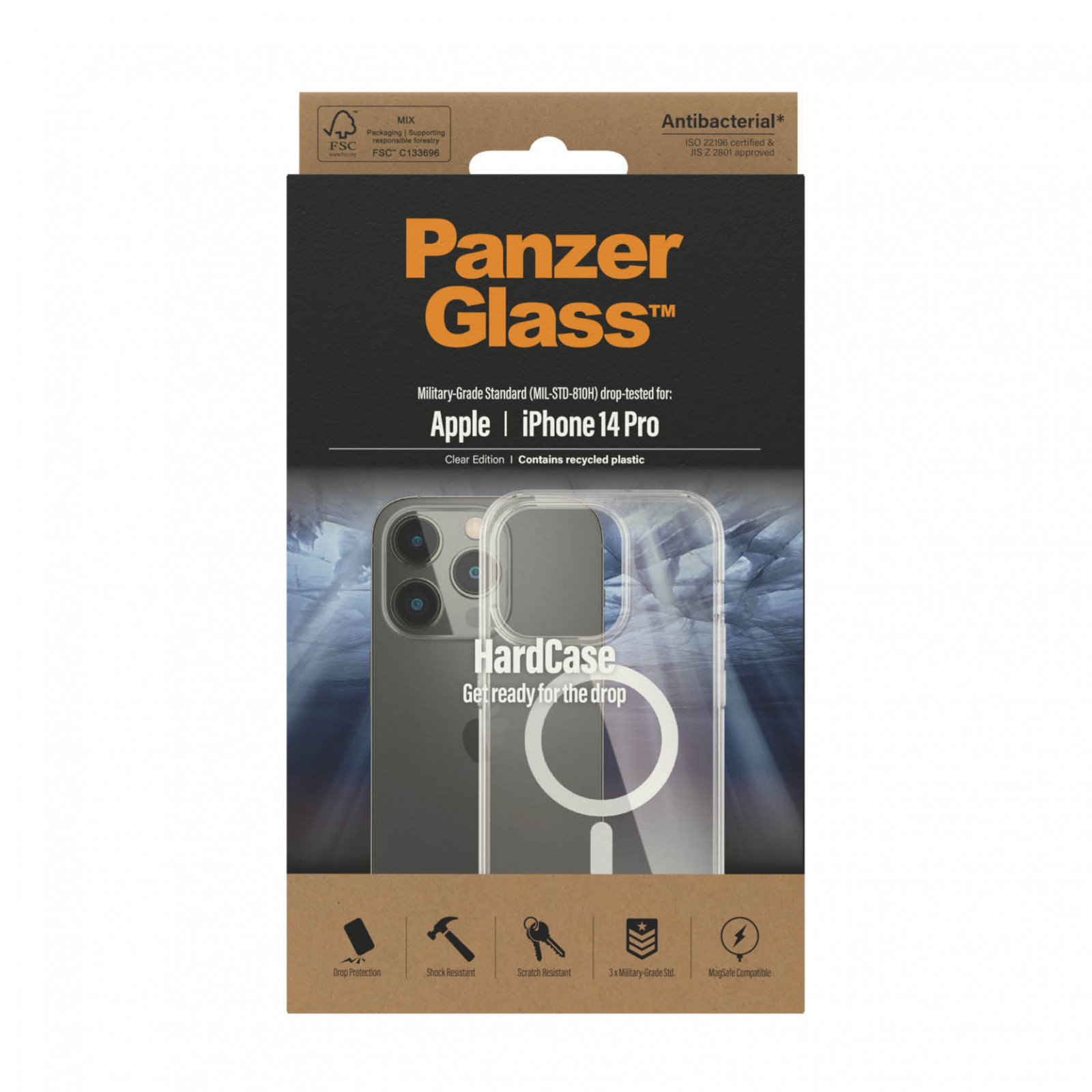 Гръб HardCase PanzerGlass, MagSafe за Apple Iphone 14 Pro , Antibacterial - Прозрачен