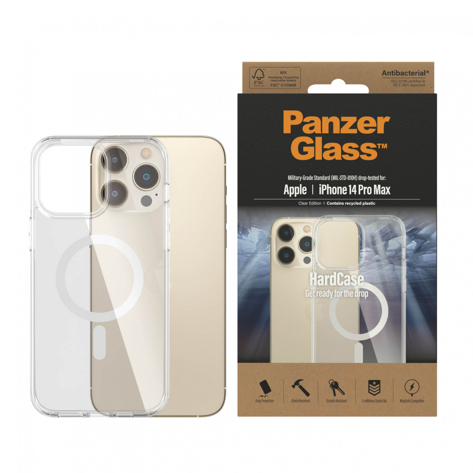 Гръб HardCase PanzerGlass, MagSafe за Apple Iphone 14 Pro Max , Antibacterial - Прозрачен