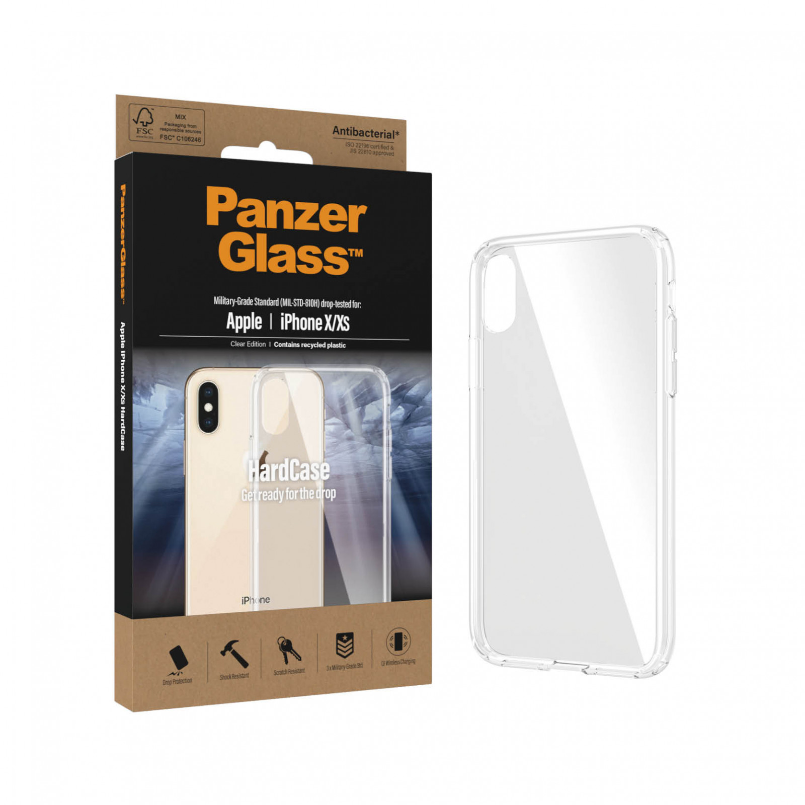 Гръб HardCase PanzerGlass за Apple Iphone X/XS , Antibacterial - Прозрачен