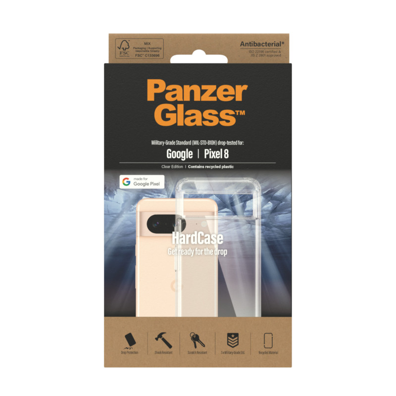 Гръб PanzerGlass за Google Pixel 8 , Hard Case, Antibacterial, Прозрачен