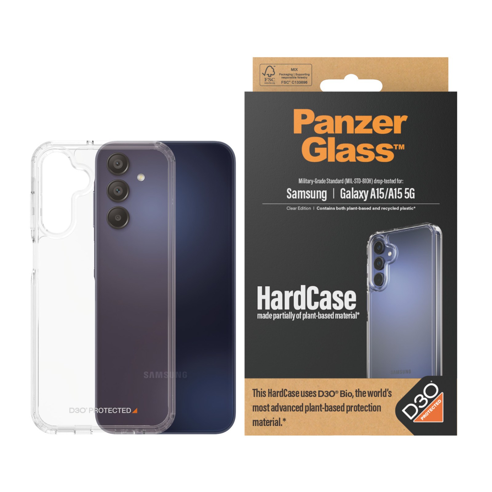 Гръб PanzerGlass  за Samsung A15, A15 5G, HardCase, D3O, Прозрачен