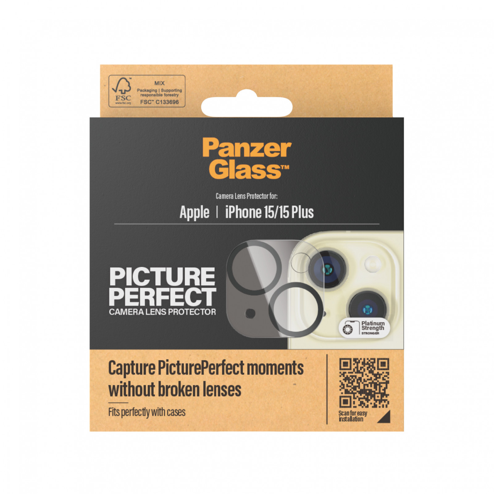 Стъклен протектор за камера PanzerGlass за Apple iPhone 15, 15 plus, PicturePerfect Plate, Черен