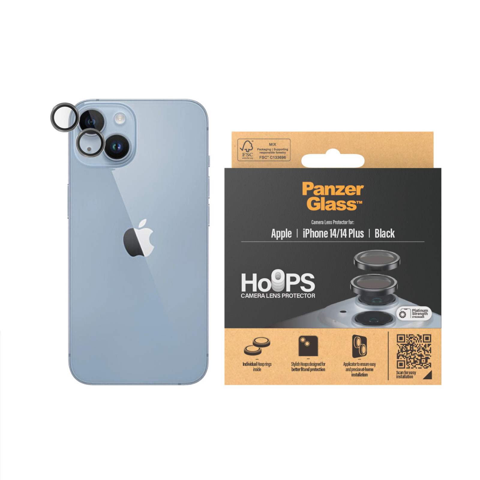 Стъклен протектор за камера PanzerGlass за Apple iPhone 14, 14 Plus, Hoops, PicturePerfect, Rings, Черен