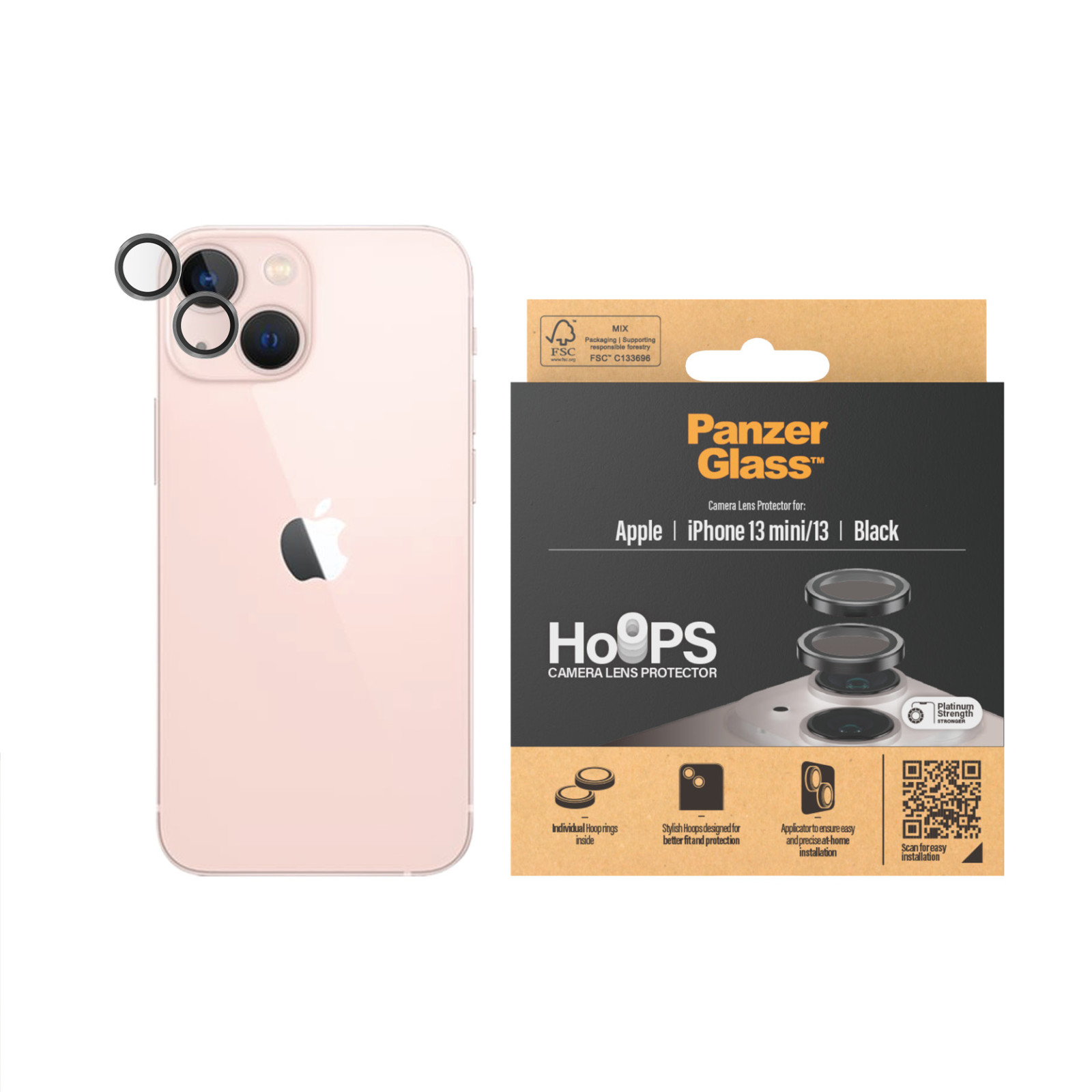 Стъклен протектор за камера PanzerGlass за Apple iPhone 13, 13 Mini, Hoops, PicturePerfect, Rings, Черен