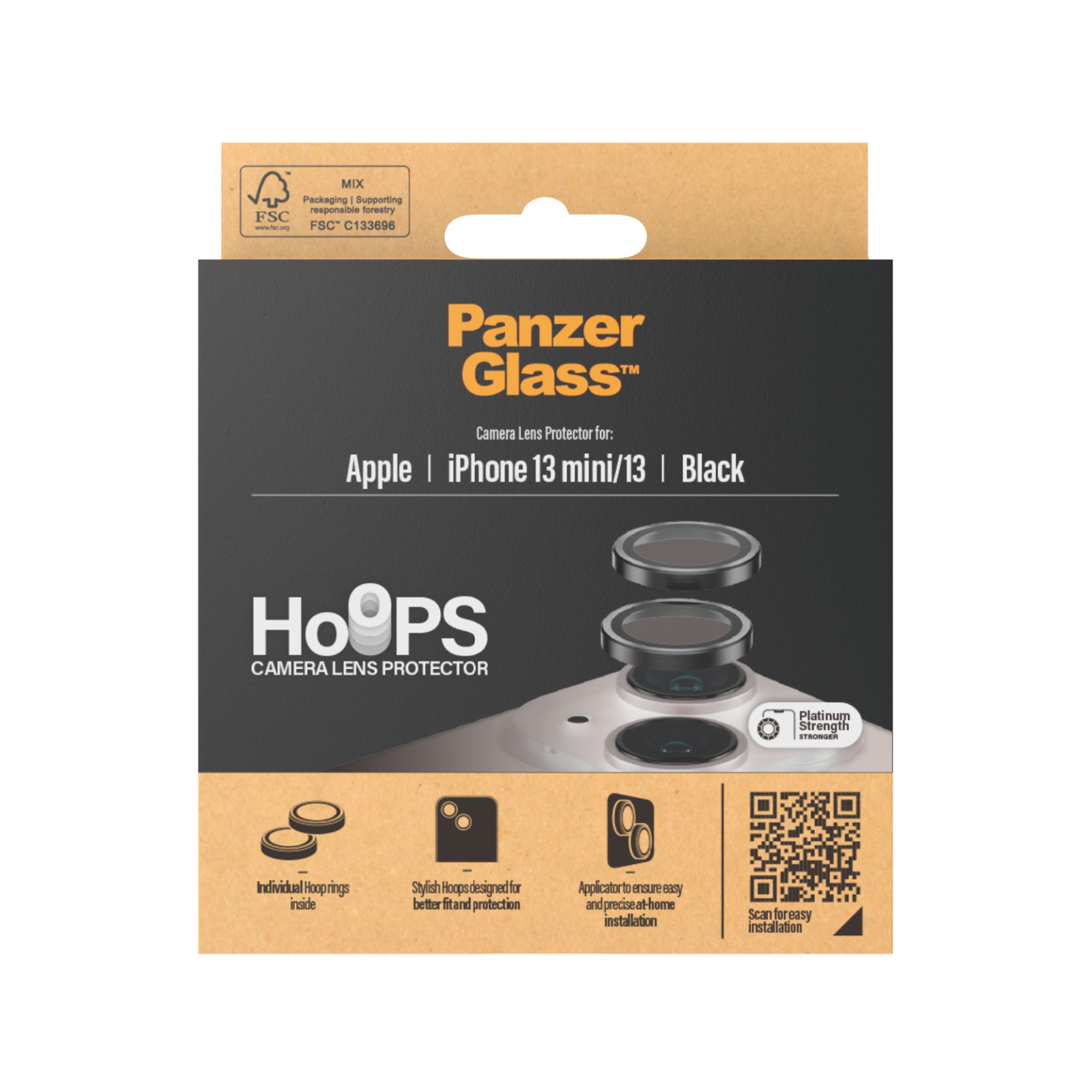 Стъклен протектор за камера PanzerGlass за Apple iPhone 13, 13 Mini, Hoops, PicturePerfect, Rings, Черен