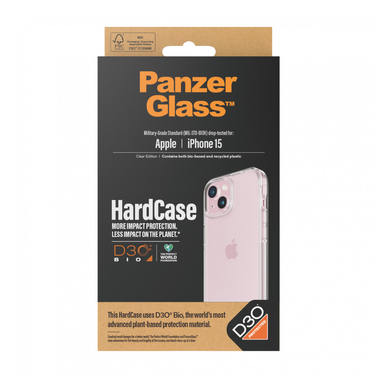 Гръб PanzerGlass за Apple iPhone 15 Hardcase with D3O - Прозрачен