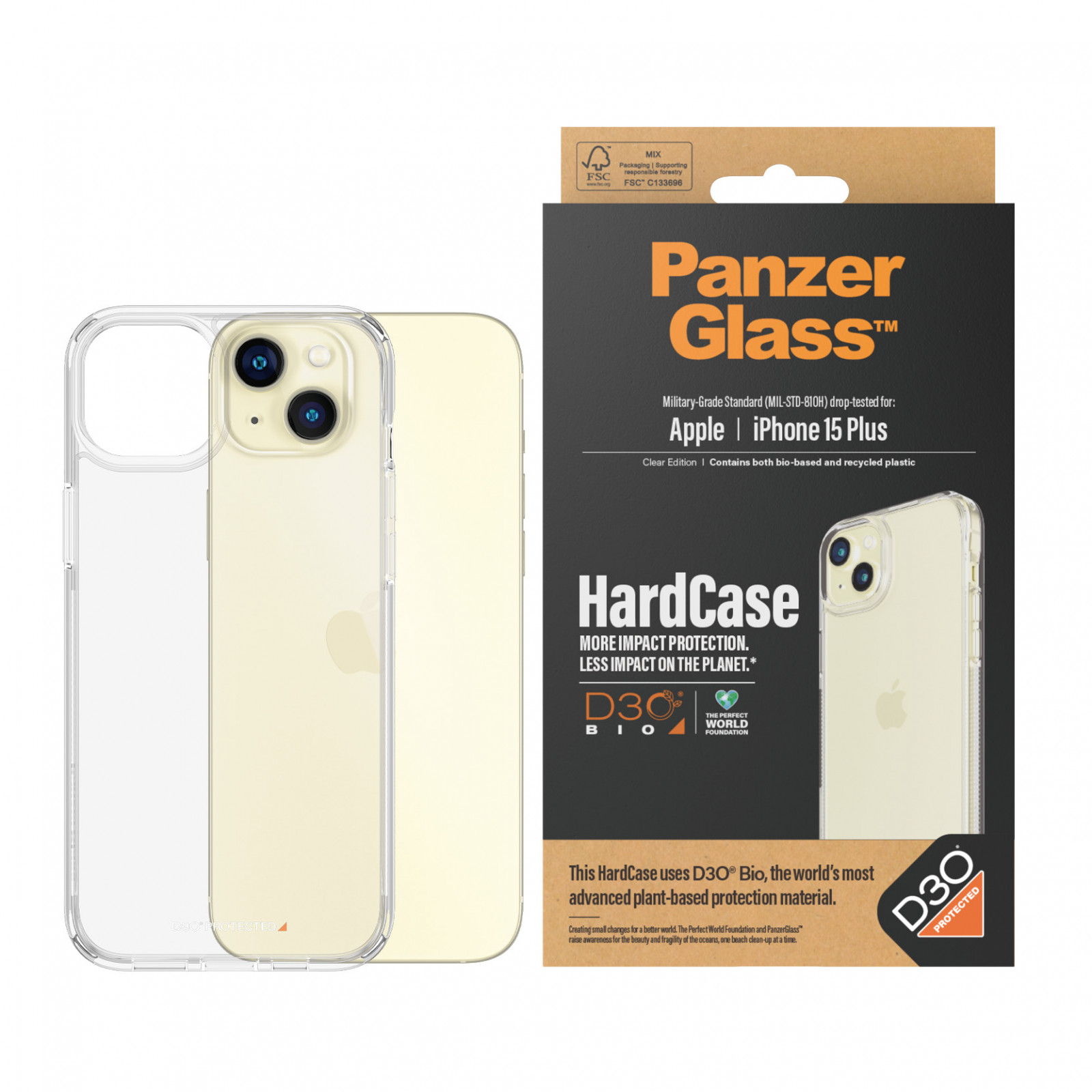 Гръб PanzerGlass за Apple iPhone 15 Plus Hardcase with D3O - Прозрачен