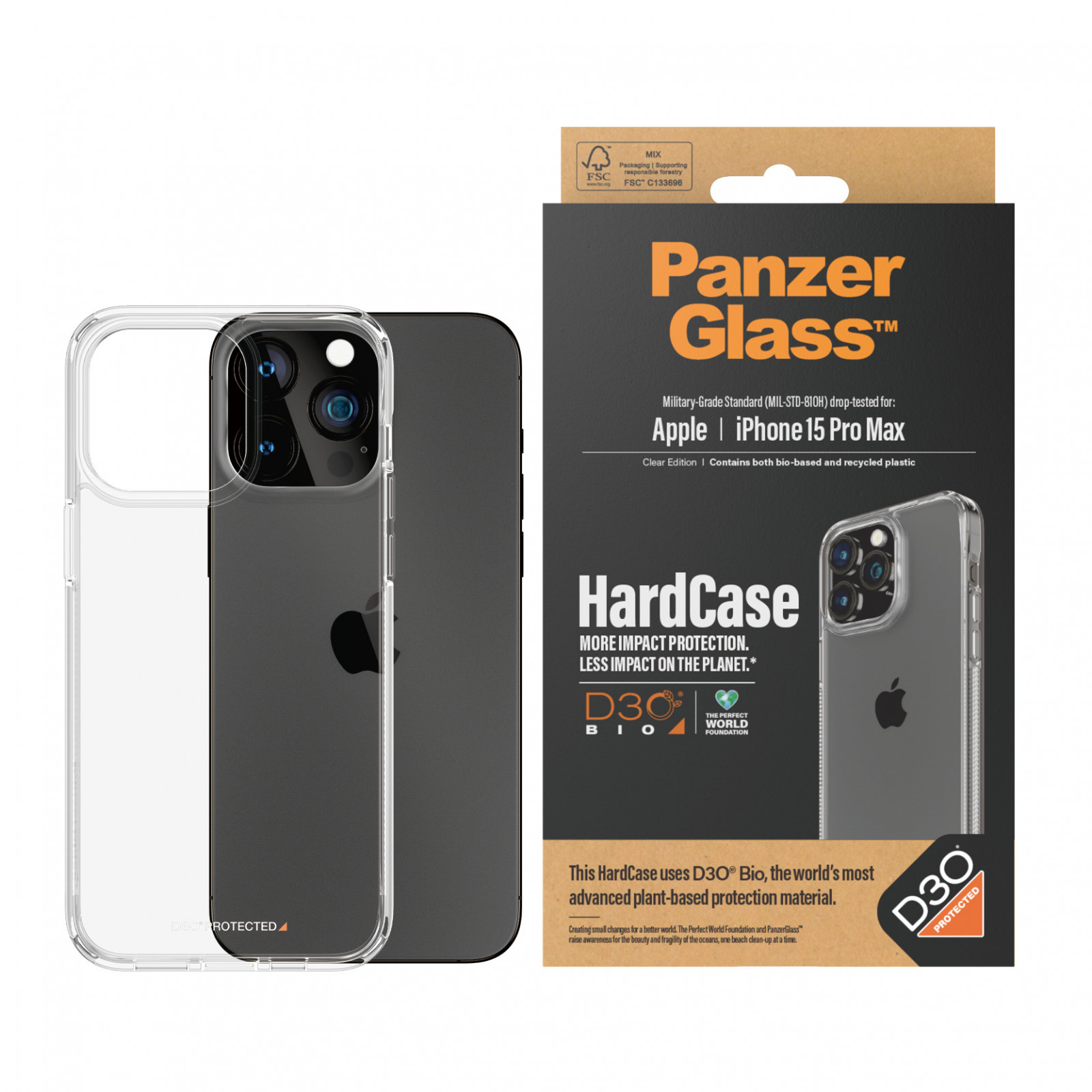 Гръб PanzerGlass за Apple iPhone 15 Pro Max Hardcase with D3O - Прозрачен