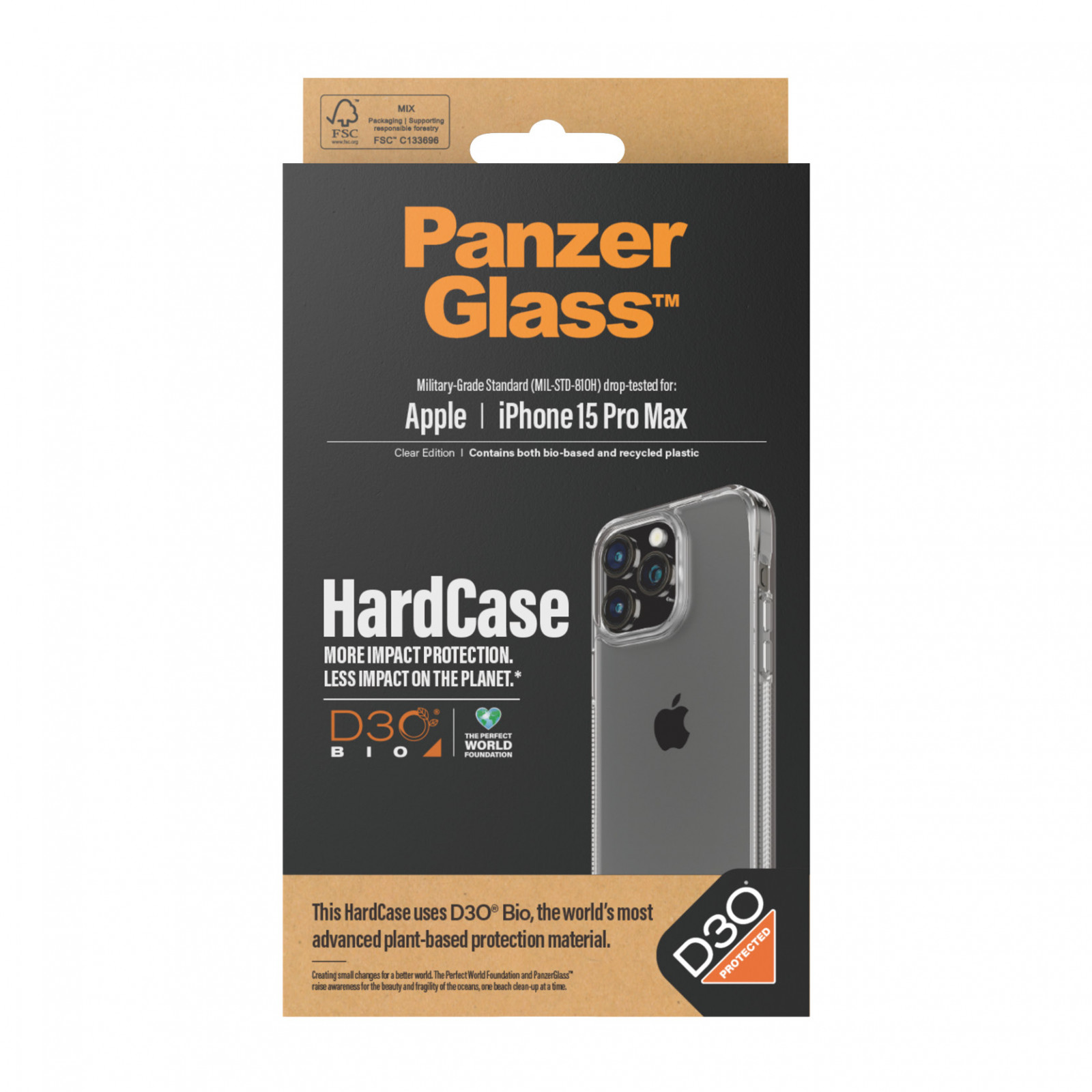 Гръб PanzerGlass за Apple iPhone 15 Pro Max, Hardcase с D3O, Прозрачен
