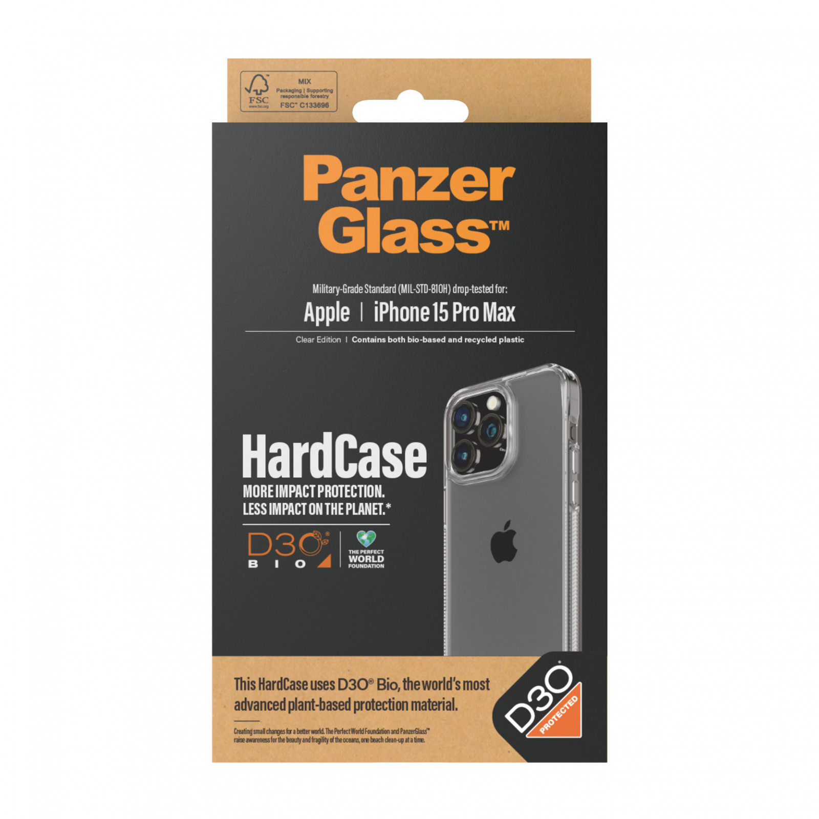 Гръб PanzerGlass за Apple iPhone 15 Pro Max Hardcase with D3O - Прозрачен