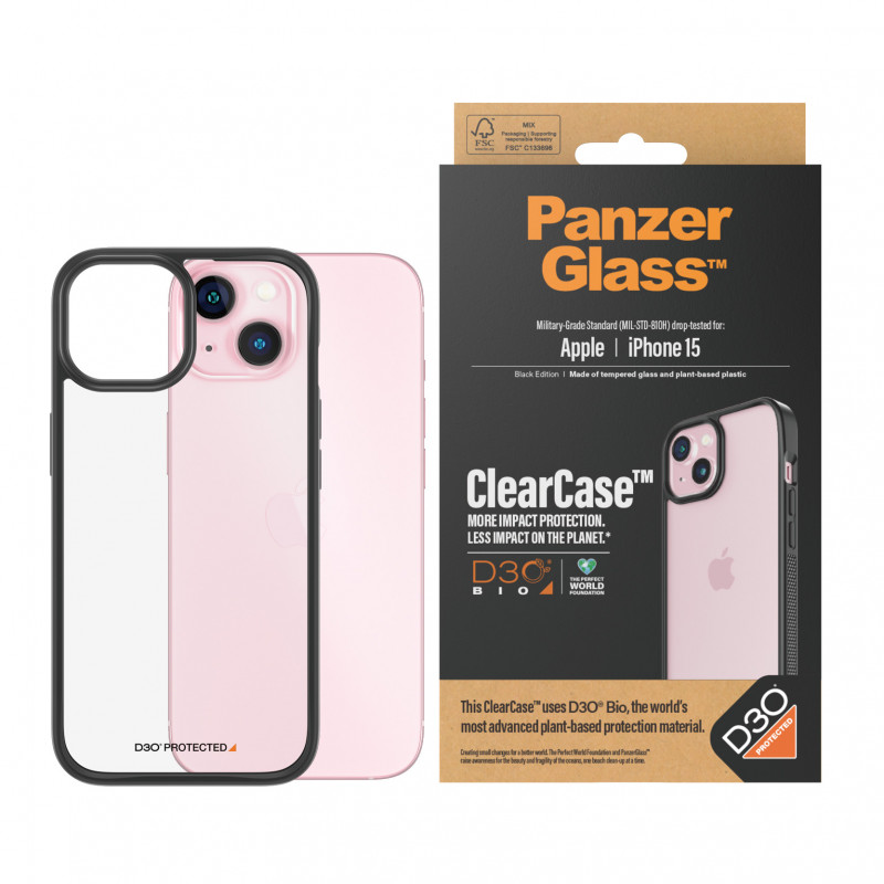 Гръб PanzerGlass за Apple iPhone 15, Clearcase с D...