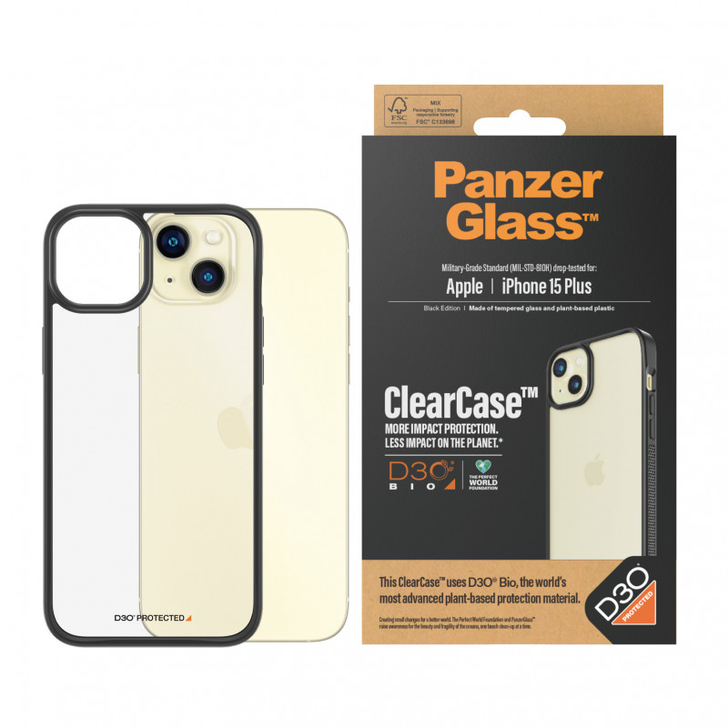 Гръб PanzerGlass за Apple iPhone 15 Plus, Clearcase с D3O, Черен