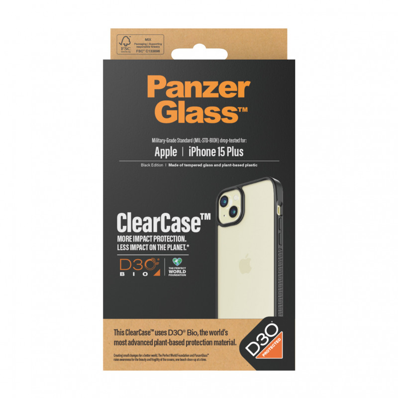 Гръб PanzerGlass за Apple iPhone 15 Plus, Clearcase с D3O, Черен