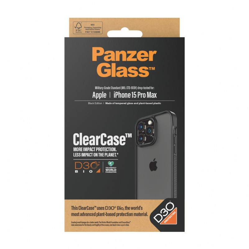 Гръб PanzerGlass за Apple iPhone 15 Pro Max, Clearcase с D3O, Черен